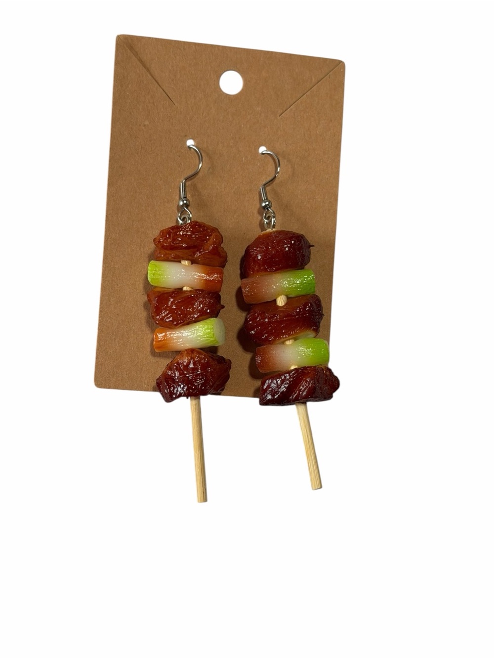 Playful Skewer Dangle Earrings in Green & Brown